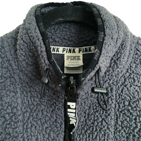 Victoria’s Secret PINK Jacket S Plush Teddy Half-Zip Fleece Steel Gray Fleece - Picture 2 of 6